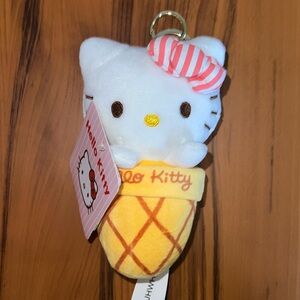 Hello Kitty Ice Cream Cone Plush Keychain NWT